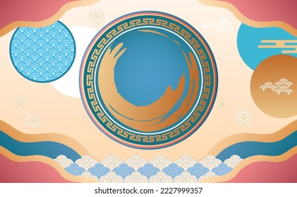 Dulce fondo elementos asiáticos con flor estilo artesanal y lámpara de vector.