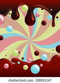 fondo dulce con burbujas de chocolate y color. eps10