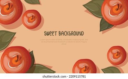 Sweet background. Juicy apples. Apples on the background. Apple background. For postcards, backgrounds, banners, screensavers, textiles, decoration, for book design. Vector illustration