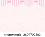 Sweet background. Stripe curtain and ribbon decorate on soft pink brick wall pattern.