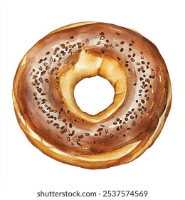 sweet Bagel bread watercolor clipart illustration