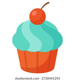 süß gebacken Cupcake mit Kirsche flache Farbe Vektorgrafik Template Design