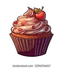 Sweet baked cupcake with fruit icon isolated