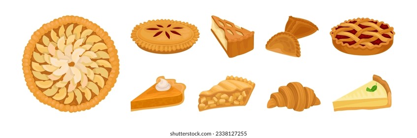 Sweet Baked Pastry and Pie with Filling Vector Set