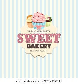 Sweet bakery background with cupcakes. Cute vintage style.