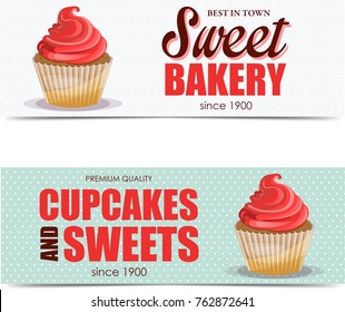 Sweet bakery banner with cupcake
