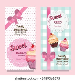 Sweet bakery banner flyer set with lace