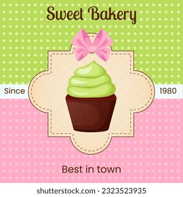 Sweet bakery banner, invitation card with cupcake