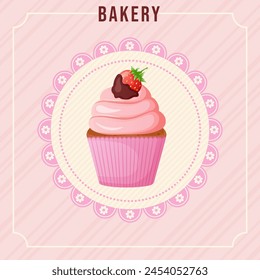 Sweet bakery card with cupcake. Social media post template for sweet shop with pastry