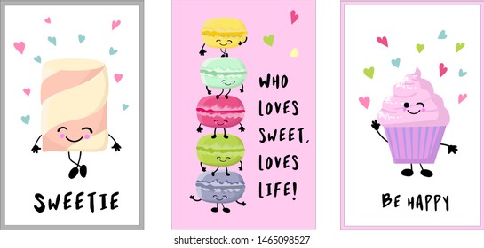 Sweet bakery card set. Vector illustration.