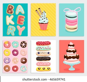 Sweet Bakery Card Set. Vector Illustration.