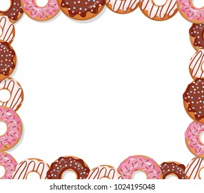 Sweet bakery design template. Cartoon donut frame isolated on white.