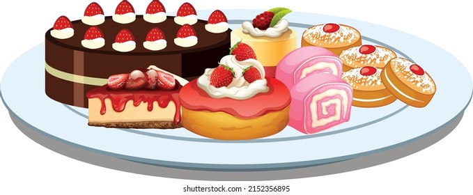 Postre dulce de panadería con ilustración de fresa