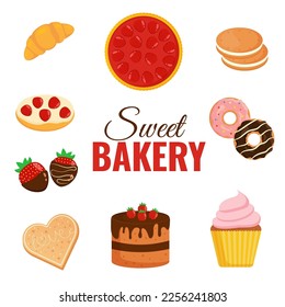Sweet bakery elements collection. Vector illustration.