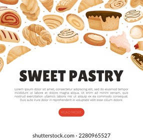 Sweet Bakery Food Banner Design with Baked Dough Pastry Vector Template