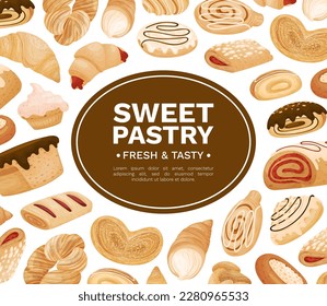 Diseño de pancartas de comida de panadería dulce con plantilla de vectores de pastelería de masa horneada