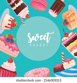 sweet bakery frame with desserts