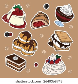 Sweet bakery goods set collections with various types of baking products and confectionery. Bakery shop and cafeteria restaurant decoration 