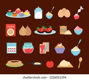 Sweet bakery icon set design, dessert food delicious sugar snack and tasty theme Vector illustration