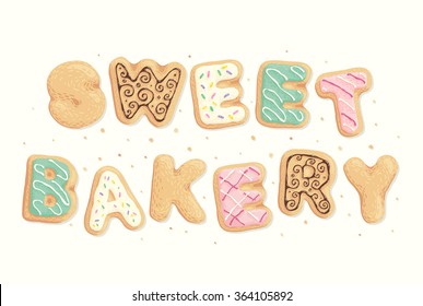 Sweet bakery inscription in the shape of sweet cookies