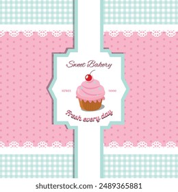 Sweet bakery lace background concept in nice design with logo bakery cupcake label