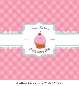 Sweet bakery lace background concept with logo bakery cupcake label