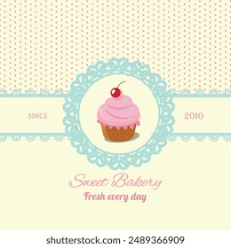 Sweet bakery lace background concept with logo bakery and cupcake fresh every day