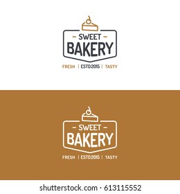 Sweet bakery logo set modern line style for use cupcake shop, pie store, cake market, cafe, restaurant etc. Vector Illustration 