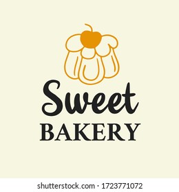 Sweet bakery logotype template, badge label with hand drawn doodle elements. Elegant logo emblem, vintage retro style small business sign.