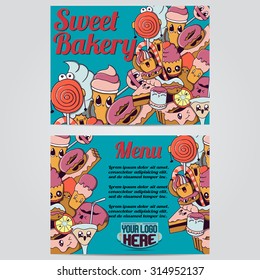 Sweet bakery Menu Card Design template. Vector illustration.