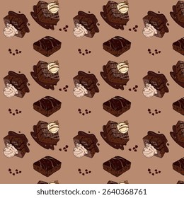Sweet bakery seamless background pattern wallpaper with different types of baking products. Bakery shop and cafeteria restaurant decoration