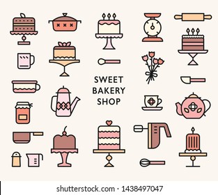 sweet bakery shop icons. flat design style minimal vector illustration