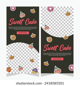 Sweet bakery vertical banner template or history social media in vector