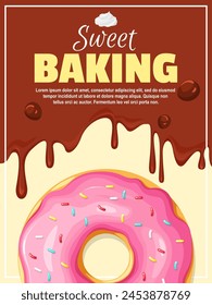 Sweet baking poster template with delicious donut