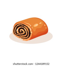 Sweet baking roll with poppy seeds, bakery pastry product vector Illustration on a white background