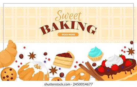 Sweet baking website banner design template vector illustration