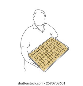 Sweet baklava tray people help give ramadan celebration homemade turkey traditional dessert line art. Traditional middle eastern dessert. Hand made vector not Al