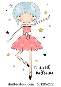 Sweet ballerina girl illustration vector  for print design and other uses.