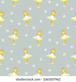 Sweet ballerina monkey dance seamless vector pattern.