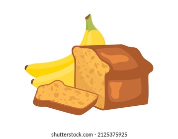 Sweet banana bread with bunch of bananas icon vector. Fresh banana bread icon isolated on a white background. Sweet pastry with bananas vector