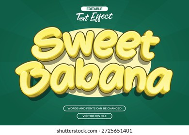 Efecto de texto editable de plátano dulce con estilo de texto de dibujos animados y con fondo cómico