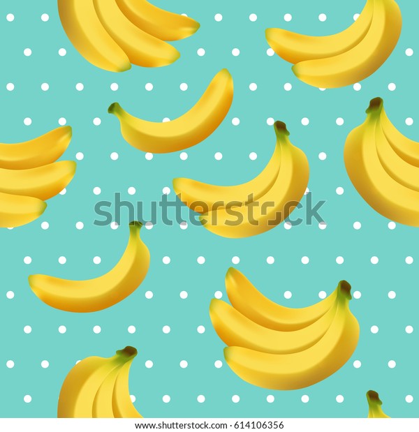 シームレスなポルカのドット背景に甘いバナナの柄青い黄色のフルーツ のベクター画像素材 ロイヤリティフリー