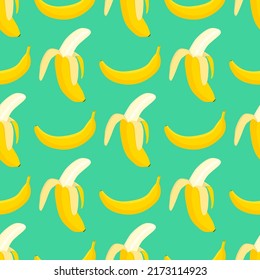 Sweet banana vegan fruit vector flat seamless pattern. Tasty summer fruits background. Banana taste. Colorful flat style cartoon food wallpaper. Eco food. Vegetarian sweet fruit