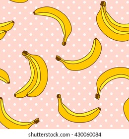 Sweet bananas pattern with polka dots pink color background