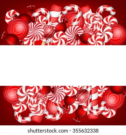 Sweet banner with lollipop and candies cane.vector