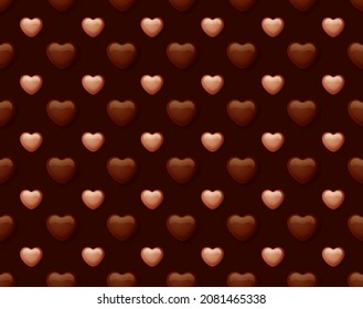 Sweet banner for Valentines Day, delicious background pattern from chocolate hearts, vector illustration 10eps