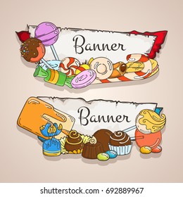 Sweet banners set. Candy labels.