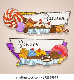 Sweet banners set. Candy labels.