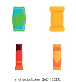 Sweet bar icons set cartoon vector. Open and close realistic chocolate bar. Dessert, snack