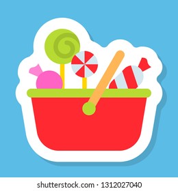 Sweet basket sticker vector, Isolated flat design icon